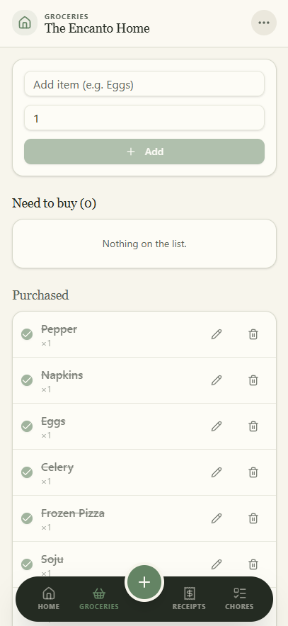 Groceries screen